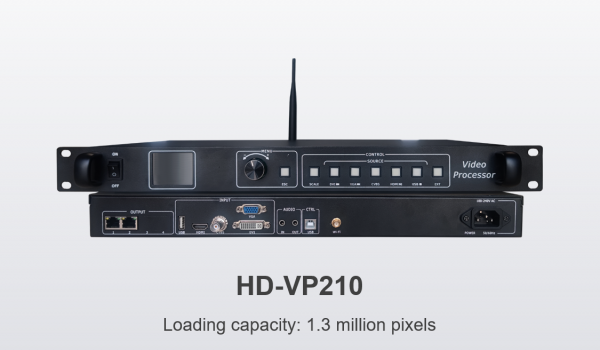 HD-VP210 is one powerful 3-in-1 controller which integrated the function of one single-picture video processing and one sending card, load capacity is 1.3 million pixels, the widest is 3840 pixels, and the highest is 1920 pixels, support U-disk display, multi-channel video signal input, arbitrary switching.